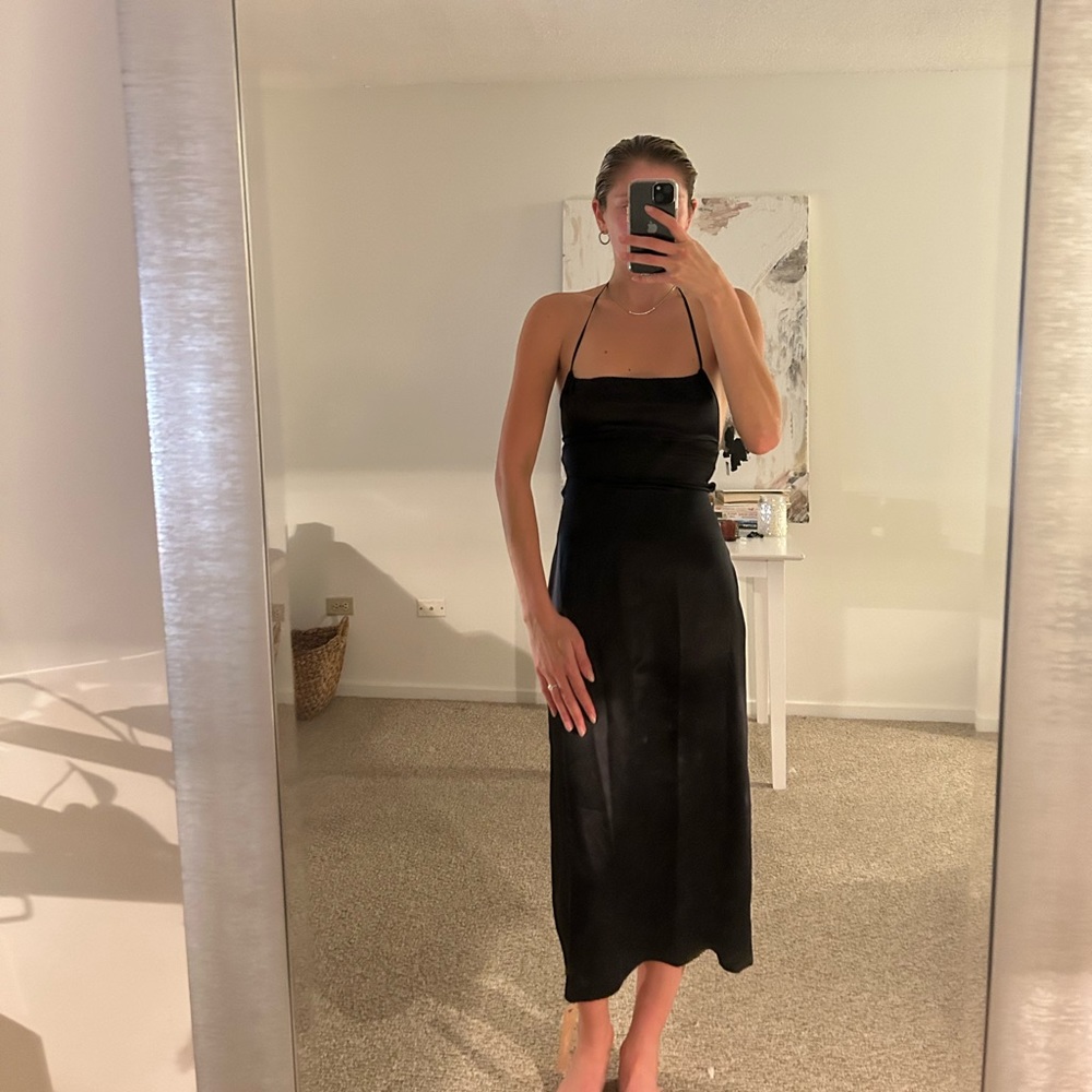 Black silk reformation midi dress